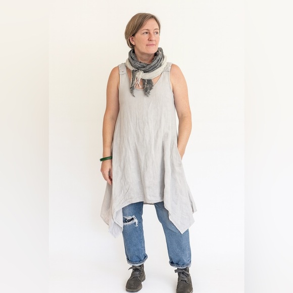 Banana Blue Gray Linen Asymmetrical Tank Dress Made in Australia Size S - Picture 16 of 16